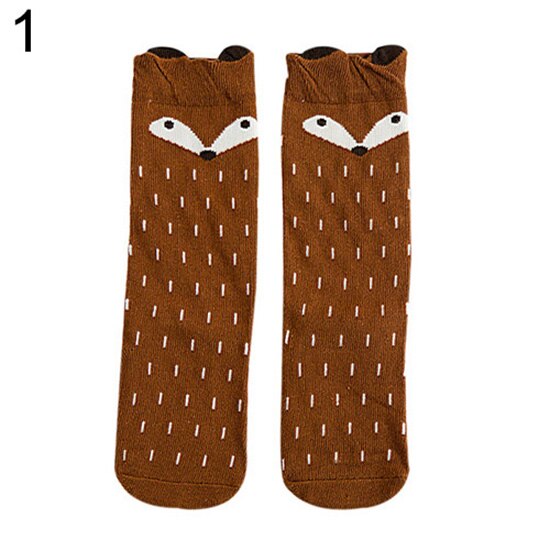 bebé niños niñas estampado de zorro calcetines largos suave algodón protege la rodilla medias altas: Coffee 3y