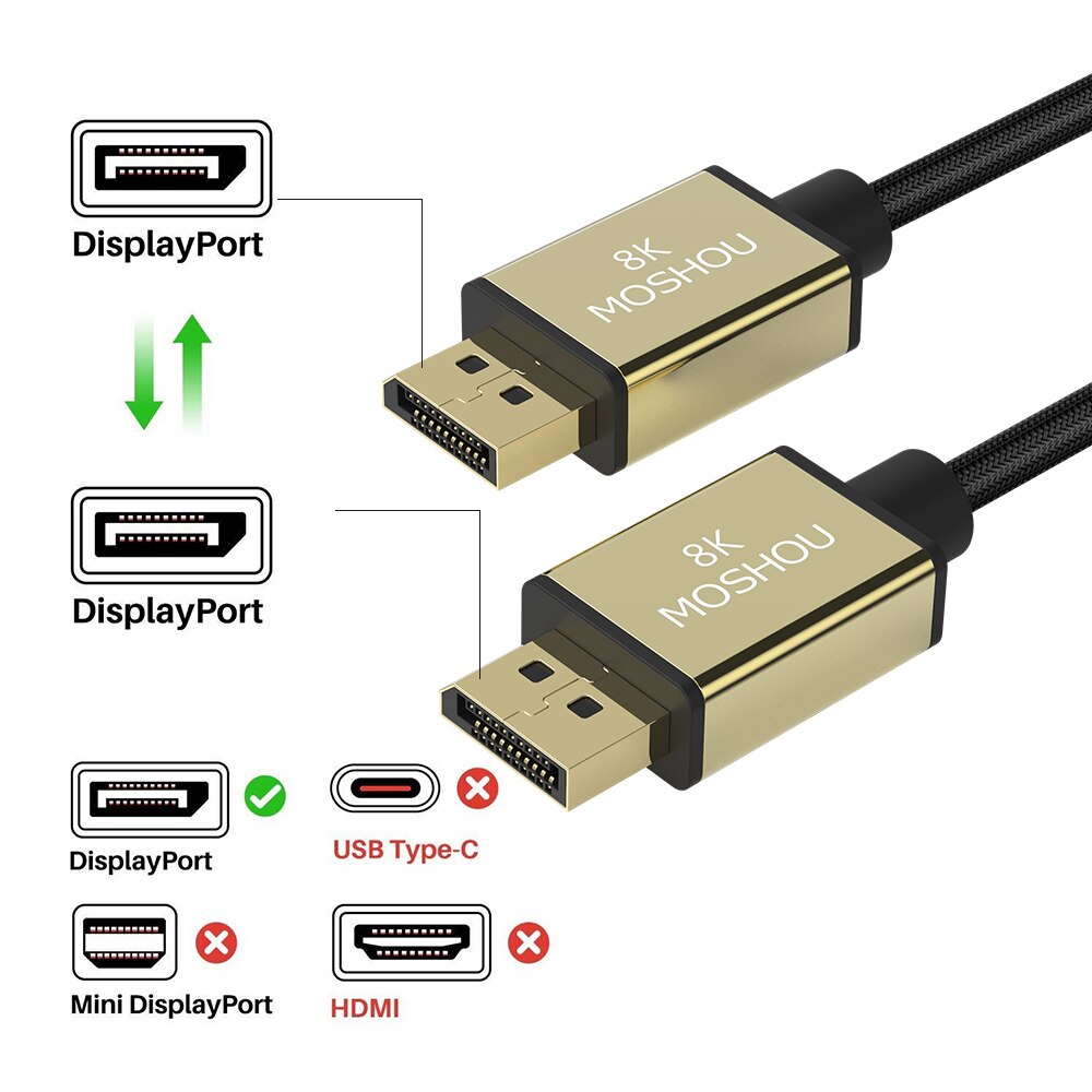 DisplayPort 1.4 Cable 8K 4K HDR 60Hz 144Hz 165Hz Display Port For Video PC Laptop TV RTX 3080 DP 1.4 to DP Cabo