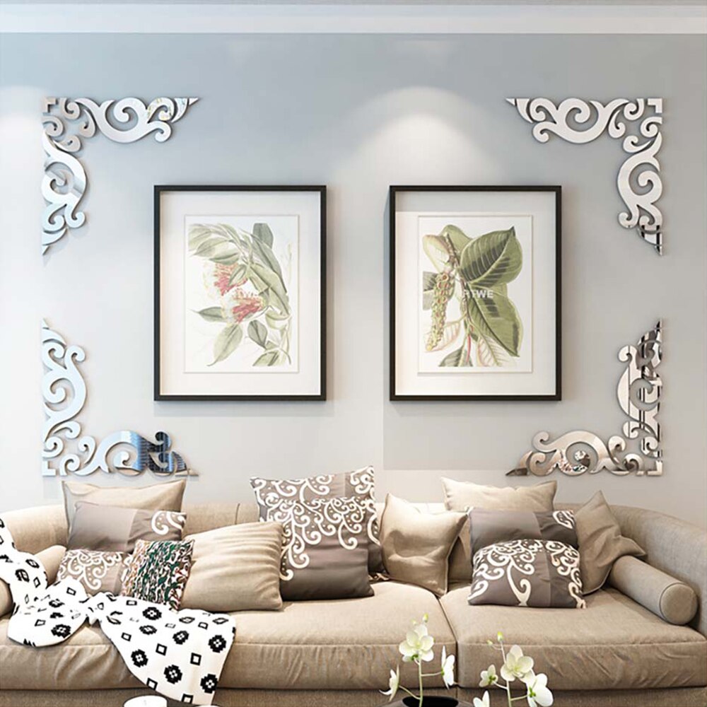 3d Spiegel Muurstickers Acryl Zelfklevende Moderne Poster Tv Achtergrond Plafond Wanddecoratie Tweedelige Set Tegel Sticker