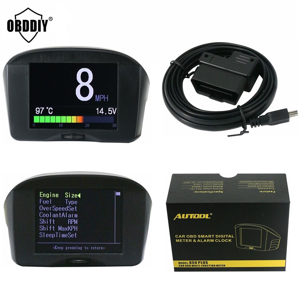 2.4 ''AUTOOL Multifunctionele Auto OBD Smart Digitale meter & Alarm foutcode Water temperatuurmeter spanning snelheid meter display
