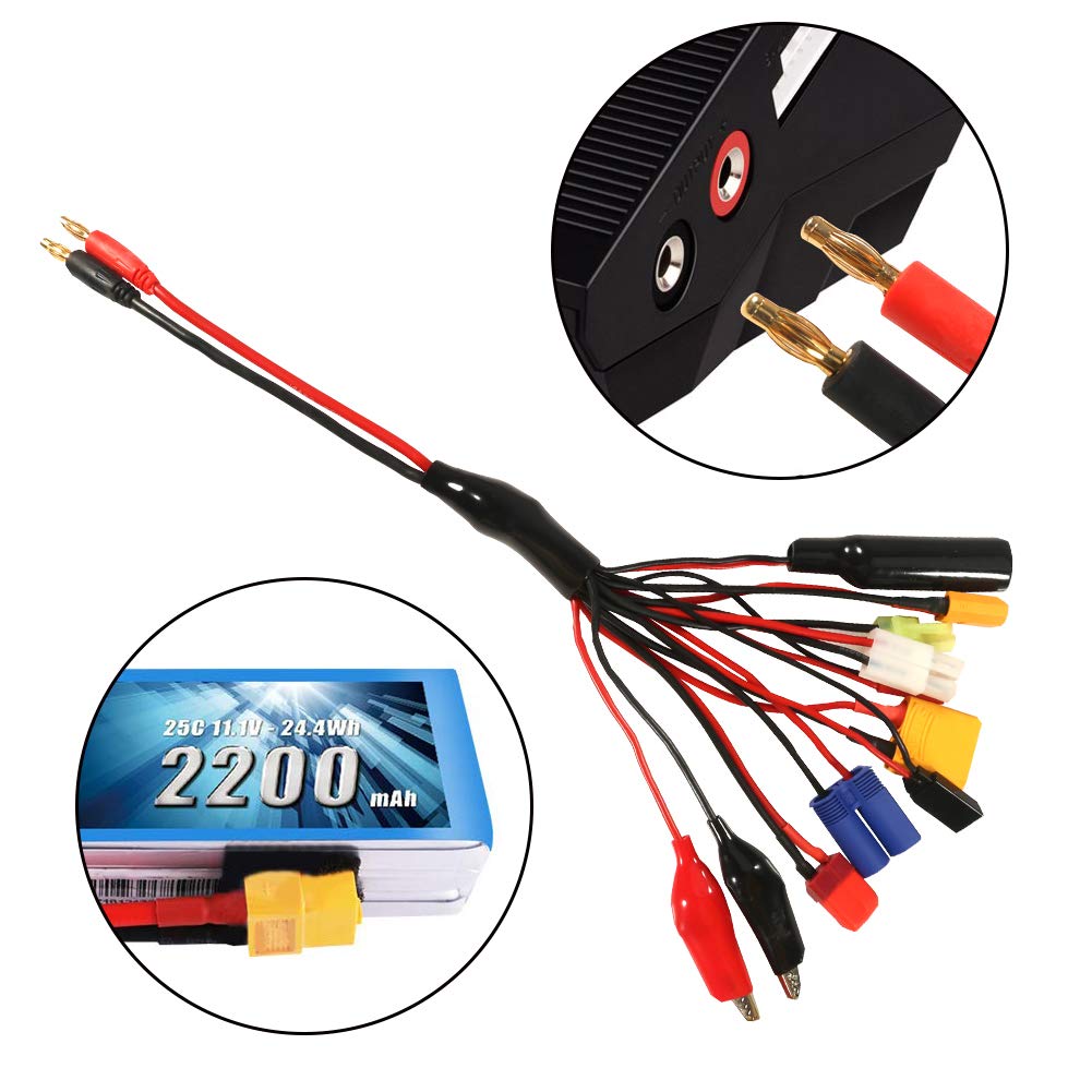 Adaptador de cargador múltiple de batería Lipo RC 10 en 1, Cable de plomo, conector Banana de 4,0mm a JST/T-Plug/XT60/XT90/EC5 para juguete XT60, XT90