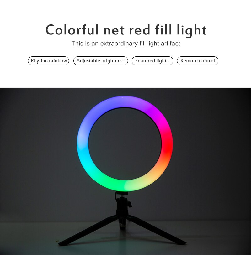 6"/10" LED Ring Light With Stand Colorful Color Changing Ring Live Fill Light Photography Bracket Video Live Lamp