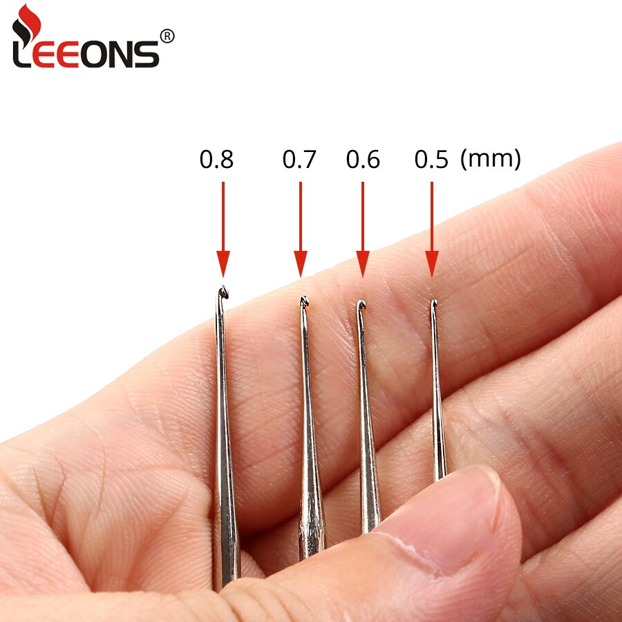 Leeons krok-nål 0.5mm 0.6mm 0.7mm 0.8mm krok nål hekle mikrokrok parykknål til hårforlengelsesverktøy plast og metall