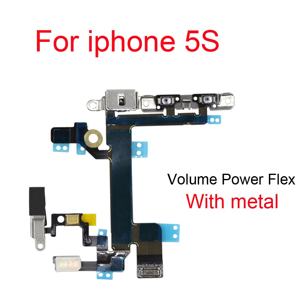 1 stk power flex med metalholder til iphone 5 5s 6 6s 7 8 plus mute switch strømstyrkeknap flex kabel: Til 5s