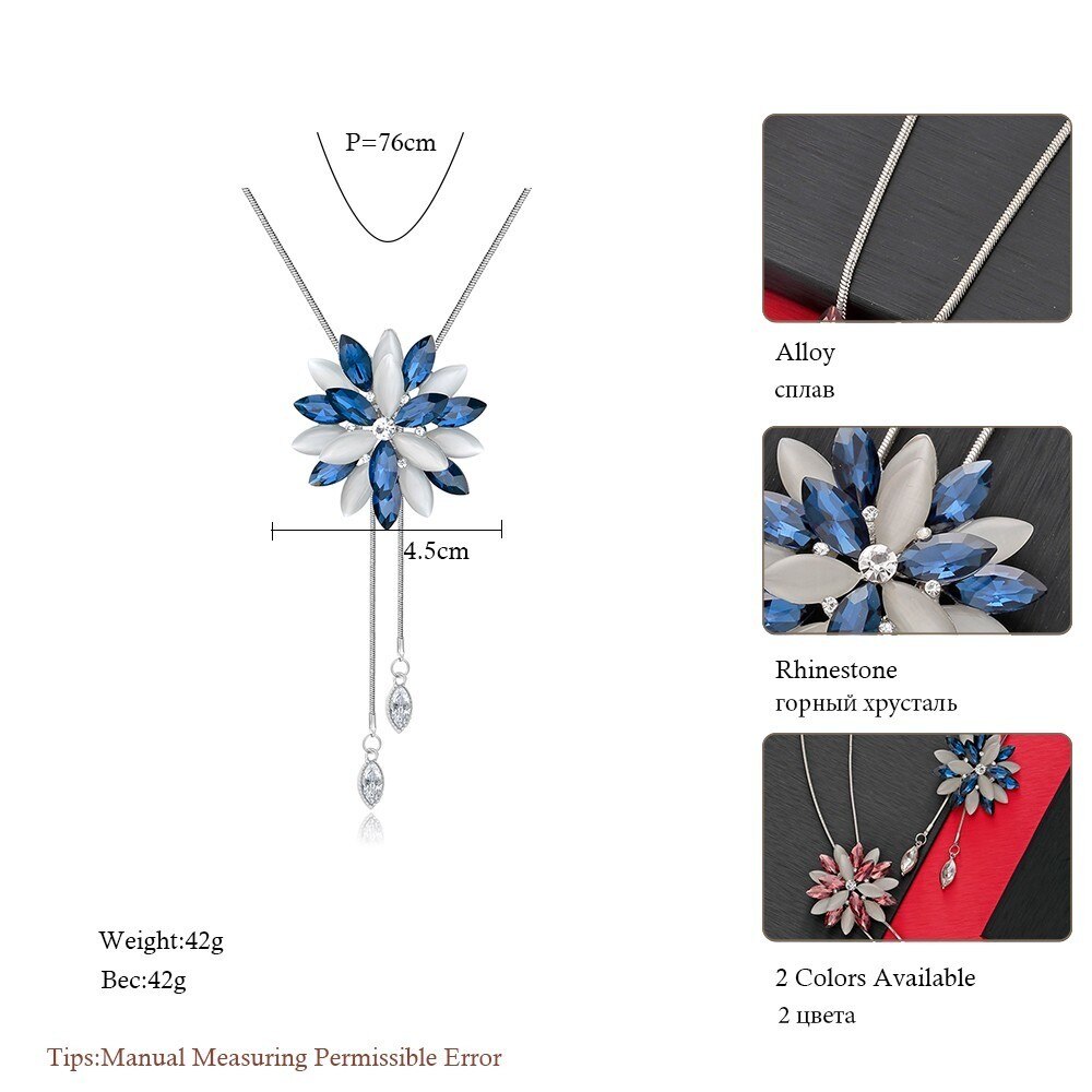 Meyfflin flor largo collares y colgantes para las mujeres Collier de borla de de cristal collar gargantilla femenino suéter Cadena de joyería