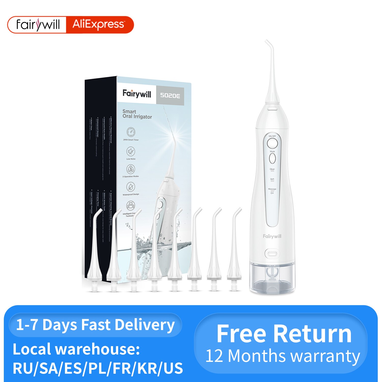 Fairywill Elektrische Schall- Zahnbürste &Ampere; Wasser Flosser USB Ladung Wasserdichte 5 Modi 3 Pinsel Köpfe Zahnbürsten Zähne Reiniger