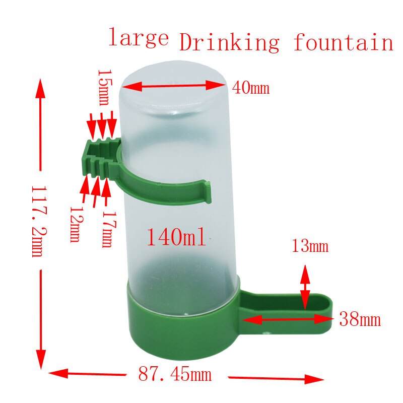 Papegøje fugledrik foderautomat vanding plast med clips til voliere undulat cockatiel 60ml 90ml 140ml 150ml 2 stk.: 140ml