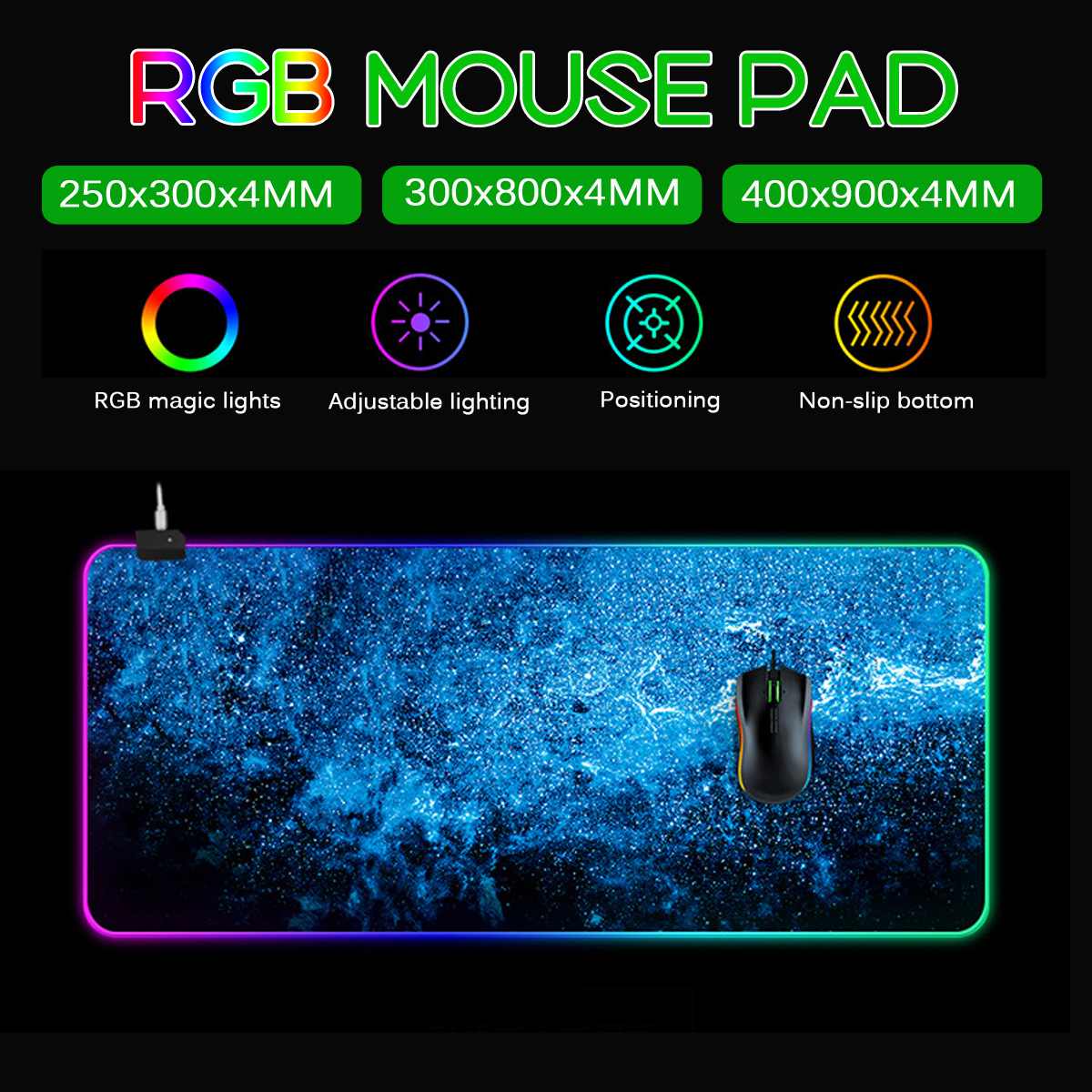 RGB Gaming Mouse Pad 400x900x4MM Colorful Luminous for PC Computer Desktop14 modes Colors LED Light Desk Mat Gaming Keyboard pad