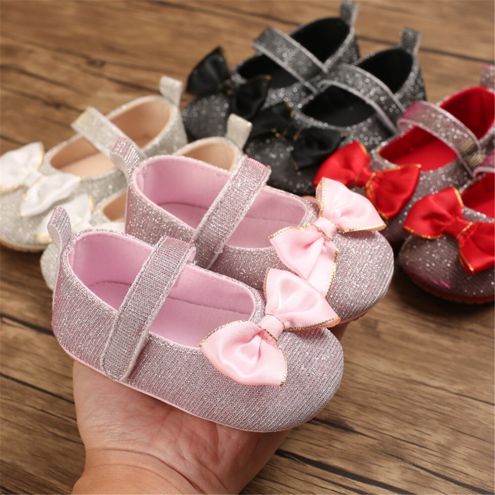 0-12M Kleinkinder Baby Mädchen Prinzessin Schuhe Prewalker Kleinkinder Weiche Sohle Flache Anti-Unterhose Sandalen Mit Bogen knoten Grau/Rosa/rosig/Weiß