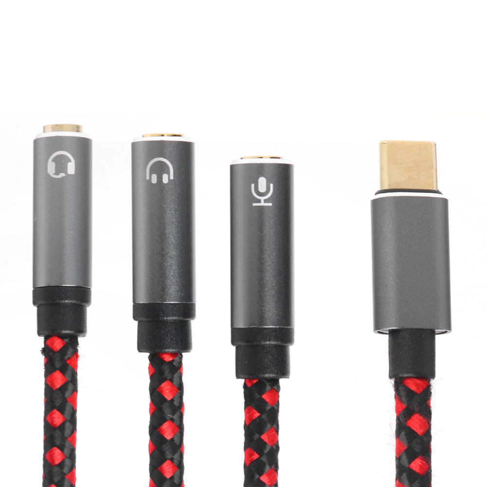 Typ-c ljudkabel usb c hane  to 3.5mm jack aux hörlursadapter hörlursmikrofon splitter flätad sladd för pc mobiltelefon
