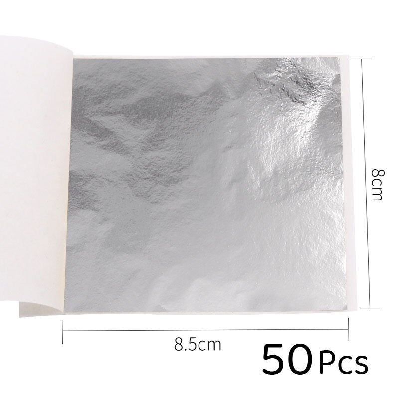 Papel folha de ouro rosa imitação ouro 50 peças/10, folha de ouro prata vermelha arte artesanato design papel faça você mesmo decoração folhas 8x8.5cm: Silver-50