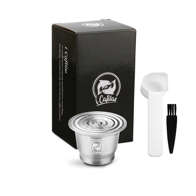 RECAFIMIL Reusable Coffee Capsule Stainless Steel Metal Refillable Coffee Pods for Nespresso Coffee Machine With Spoon & Brush: light green