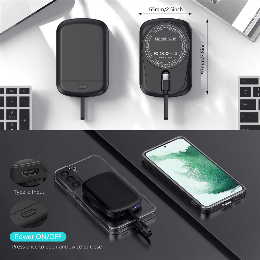 Custodia per caricabatterie magnetico da 10000mAh custodia per telefono antiurto Power Bank per Samsung Galaxy S23 S22 Ultra Plus Typec