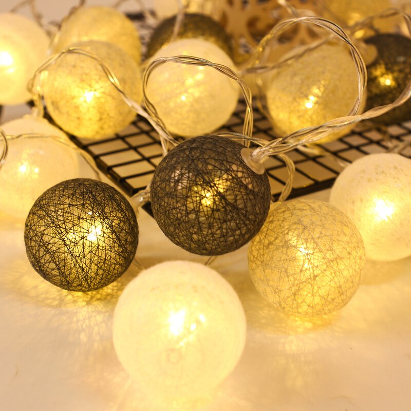 10/20 LED Cotton Ball Led Lights Battery Powered Festoon Led Light Garland Fairy Lights Year Room Decor Christmas Decoration