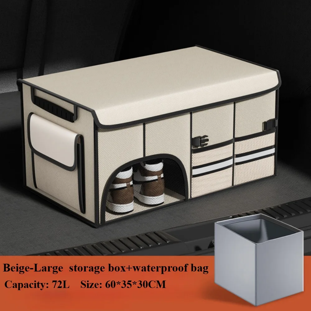 Car Trunk Organizer Vehicle Box with Lid Waterproof Storage Box Universal Accessory Multi-Compartment Collapsible Storage Boxes