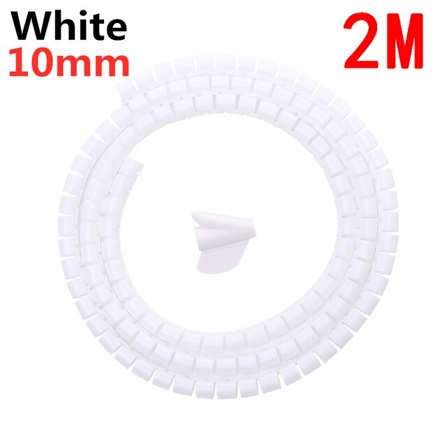 2/1m weiche, flexibel spiralkabelorganisatoren, aufbewahrungsrohre, kabelschutz, kabelaufwickler, schreibtisch-kabelclips, zubehör: 10 mm x 2m weiß