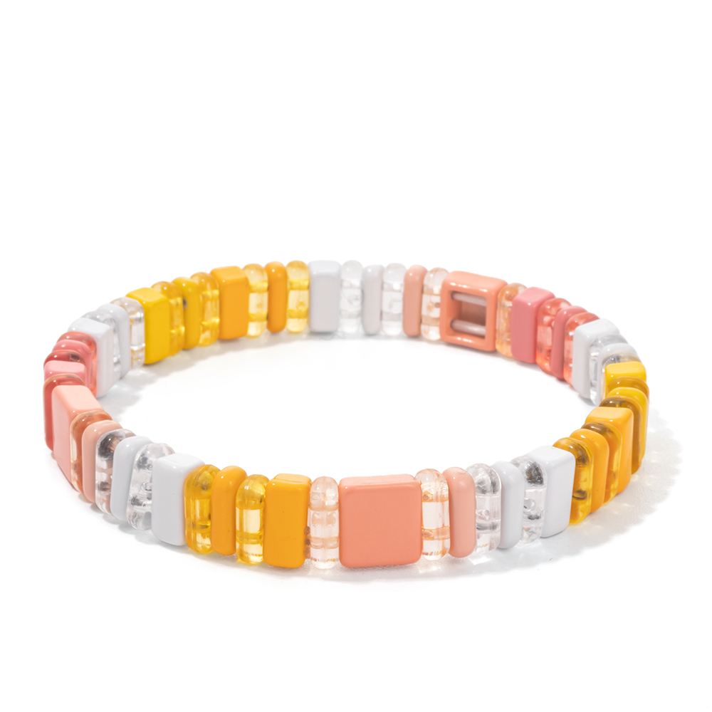 2022 Nuovo design Braccialetti Elastici Colorati per Le Donne Rianbow Acrilico Lucido Braccialetti Braccialetti di Metallo Della Boemia Perline Gioielli: Giallo brunastro