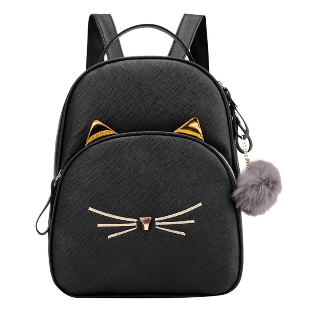 Studenten Hairball Einfarbig Schule Tasche Rucksack Schulter Tasche Frauen Nette Katze Rucksack für Mädchen Neue рюкзак: schwarz