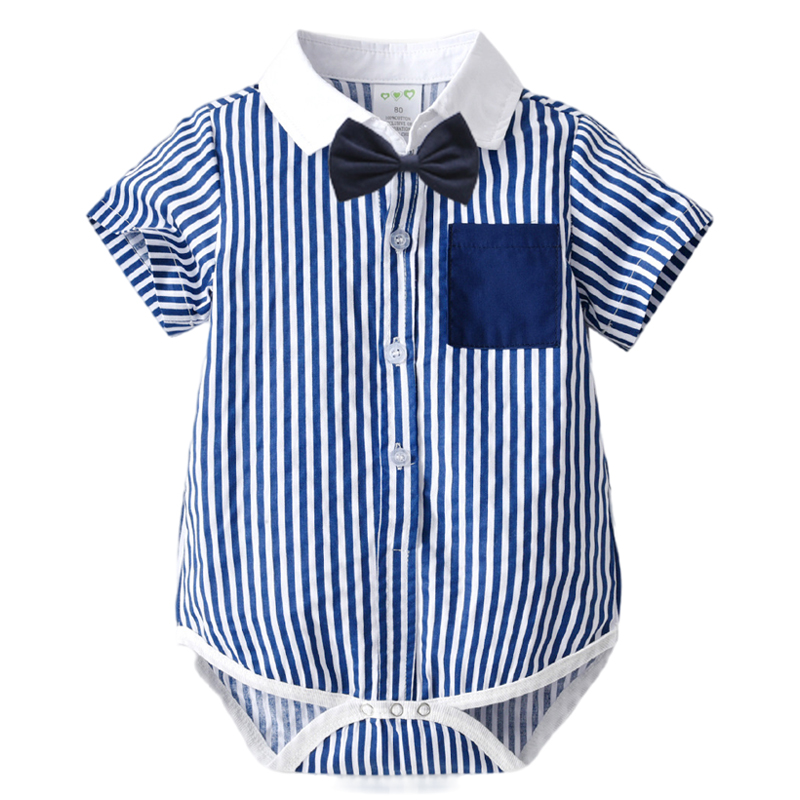 Bebê menino roupas de verão da criança menino bodysuit curto mangas compridas cavalheiro gravata borboleta camisa romper 2022 novo algodão infantil menino roupas