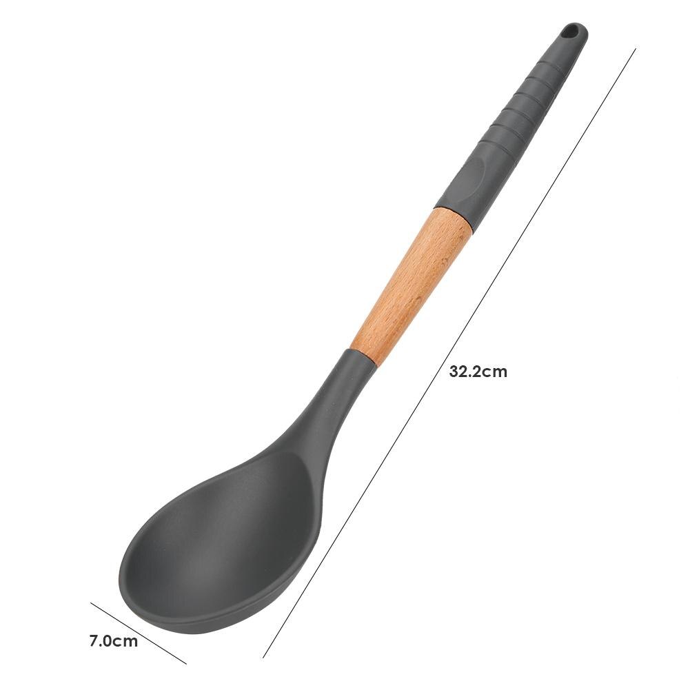 1pc silikon kjøkkenredskaper med bøk håndtak skje slikkepott pasta server visp øse sil til hjemmelaget bbq baking: C