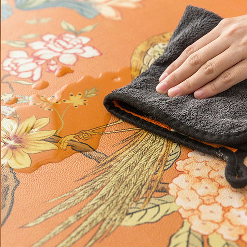 Heat Resistant Table Mats Set of 2, Hydrangea Faux Placemats, Floral Bird, Chinese Style, Digital Printing for Party Family