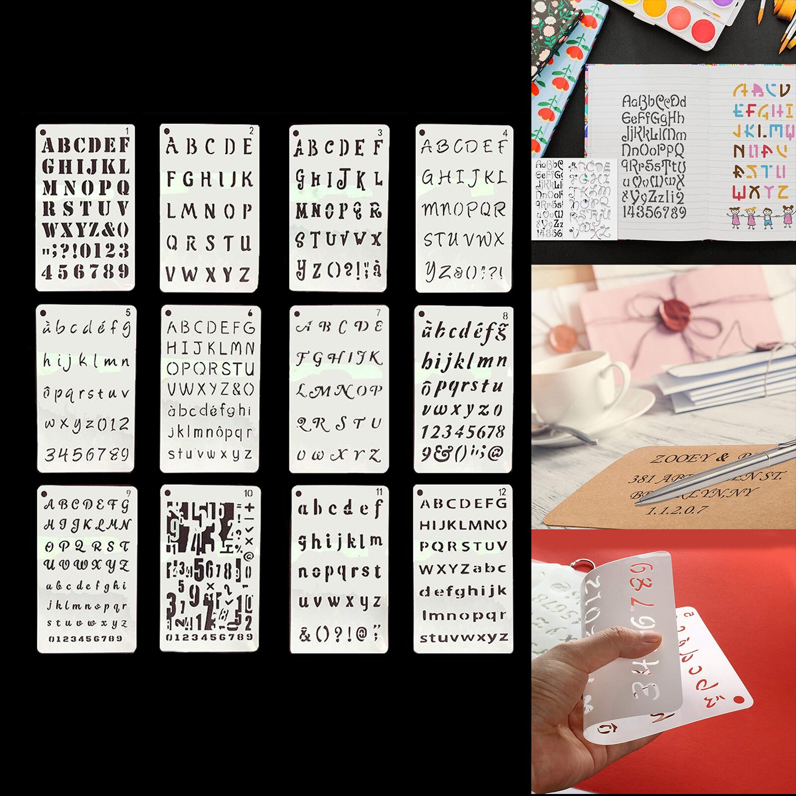12PCs Letter and Number Stencils DIY Drawing Templates Journal Stencils for Notebook, Diary, Scrapbook 5×8 inch