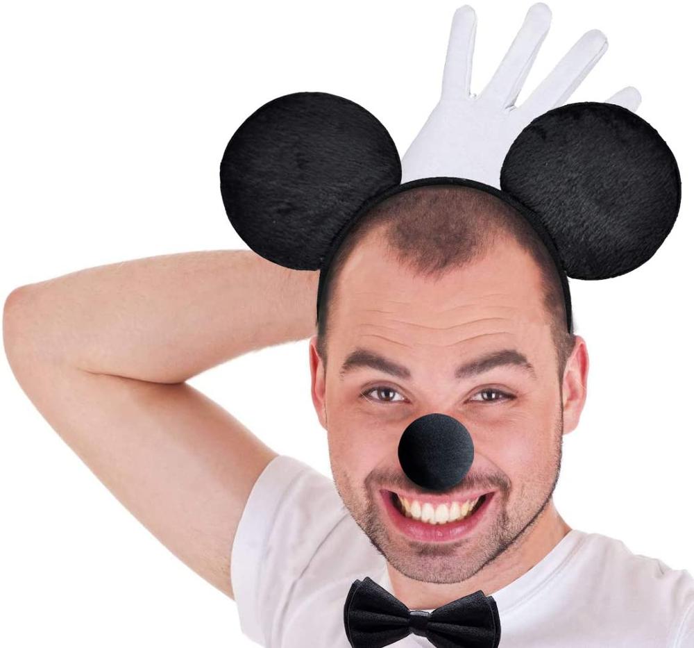 Diadema con orejas de ratón para la oreja, guantes blancos, pajarita negra para la nariz, accesorio de carnaval, cumpleaños, , bolsa de , recuerdo de personaje de dibujos animados