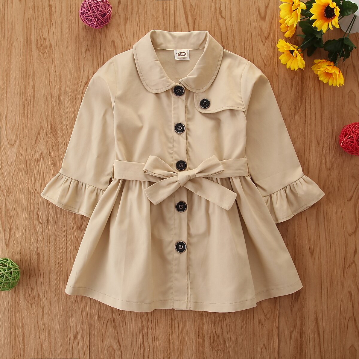Fall Spring Kids Girls Trench Coat Solid Girls British Style Single-breasted Long-sleeved Trench Cardigan Clothes