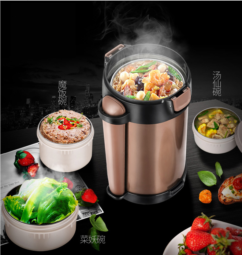 Large Capacity Insulated Lunch Box 3 Layer Student Adult Bento Box Stainless Steel Vacuum Insulation Barrel 12 Hours for Winter