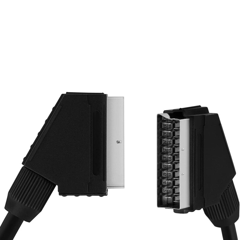 SCART Plug For TV, SCART Cable For TV And Decoder SCART Socket For TV Decoder 21 Pin With Flat Scart Socket, Black, 1.5M