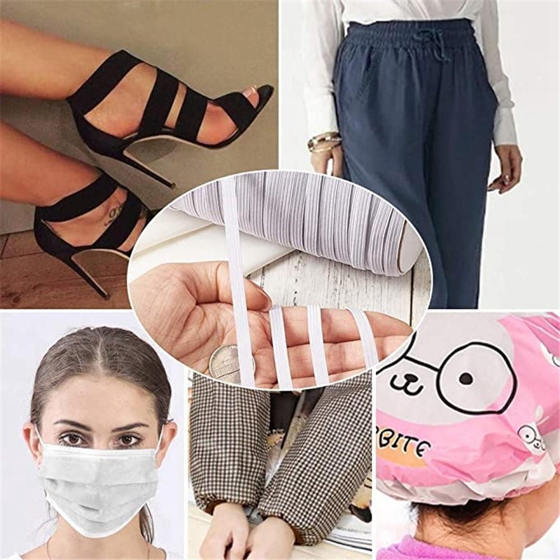 Wit Zwart 70/100/160 Yards Elastische Band 3/6Mm Elastische Koord Touw Naaien Ambachten Diy Masker Sprei manchet Voor Ambachtelijke Masker Maken
