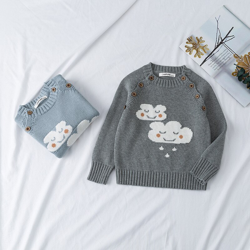 100% bawełna jesień dzieci swetry dziergane topy chłopcy niemowlę dziewczyny kreskówka z długim rękawem ubrania chmury drukowane słodkie sweter