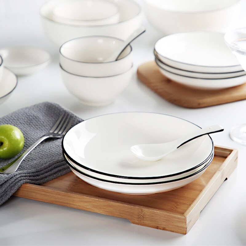 White Dinnerware Set Porcelain Spoon Bowl Plate for Home Use Everyday Use FOU99