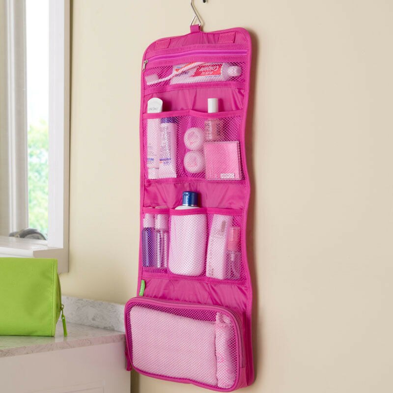 Rejse kosmetik taske solid makeup taske krog toiletartikler taske vaske arrangør opbevaring hængende pose: Rosenrød