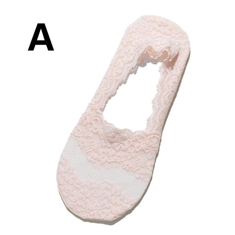 Calcetines náuticos de encaje para mujer, de silicona, antideslizantes, finos, de algodón, transpirables, cortos, florales, bordados, C6P0: A