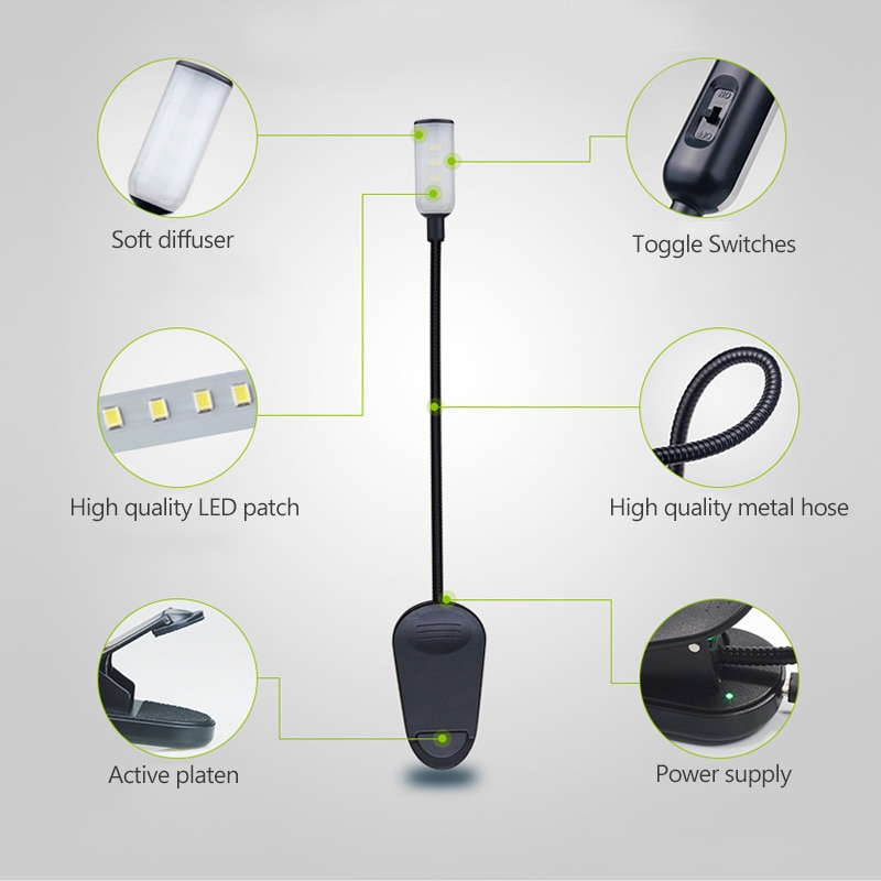 USB Oplaadbare LED Boek Licht Flexibele Boek Lamp Buigbare Clip op Tafel Bureau Studie Leeslamp Voor Laptop PC Computer