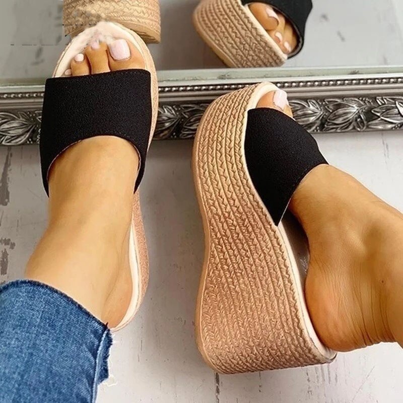 Sandales d'été avec plateforme et talons hauts compensés pour femme, chaussures estivales féminines à bout ouvert, style décontracté,