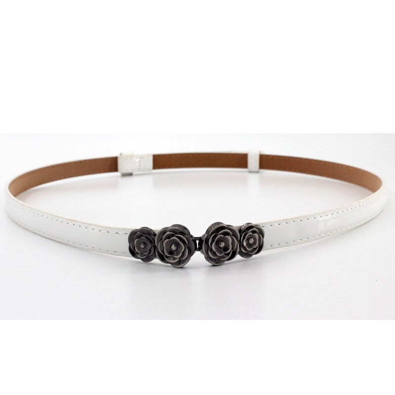 Ceinture fine ajustable en cuir PU pour femmes, vêtement pour robe, sangle de taille fine, bouton en métal, Pasek Damski: style 4 - white
