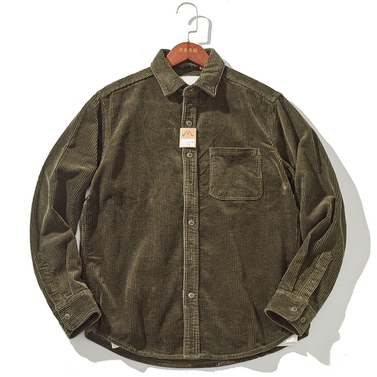 Stylish Men's Thick Corduroy Shirt Jacket with Vintage for Autumn and Winter: XL / army green