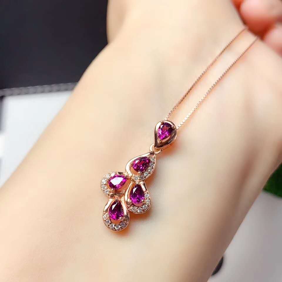 Naturale Granato Orecchini Della Pietra Preziosa Della Collana Del Pendente impostato S925 Argento bene di Modo affascinante Dei Monili di Cerimonia Nuziale per Le Donne di Trasporto libero: rosa oro collana