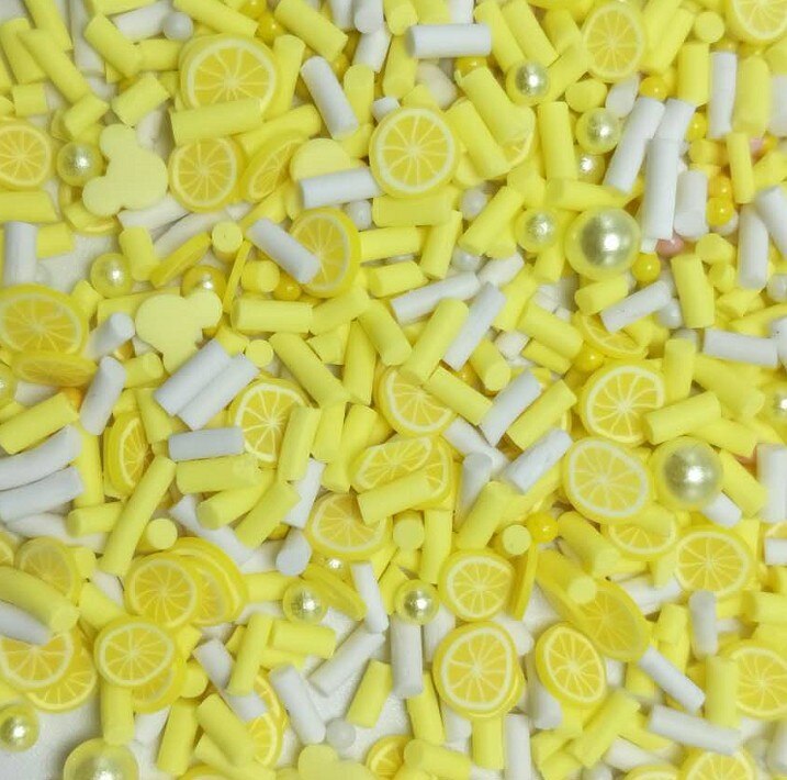 50G Veelkleurige Polymeer Klei Fruit Plakjes Klei Sprinkles Voor Craft Diy Maken Plastic Klei Modder Kralen Slime Accessoires: lemon yellow