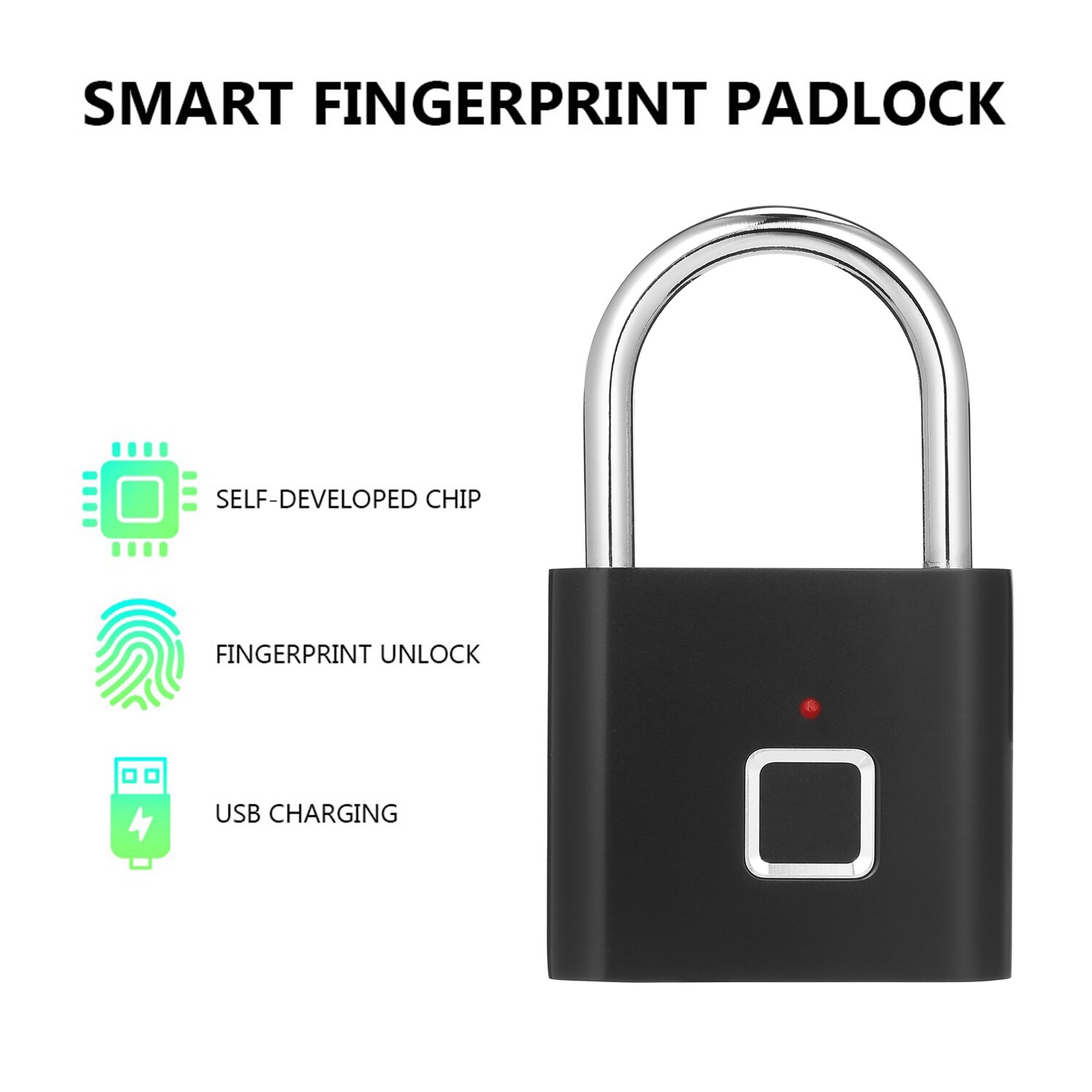 Smart Fingerprint Padlock Lock USB Rechargeable IP65 Waterproof No App Lock indoor and outdoor Lockers Bags Luggages Storage