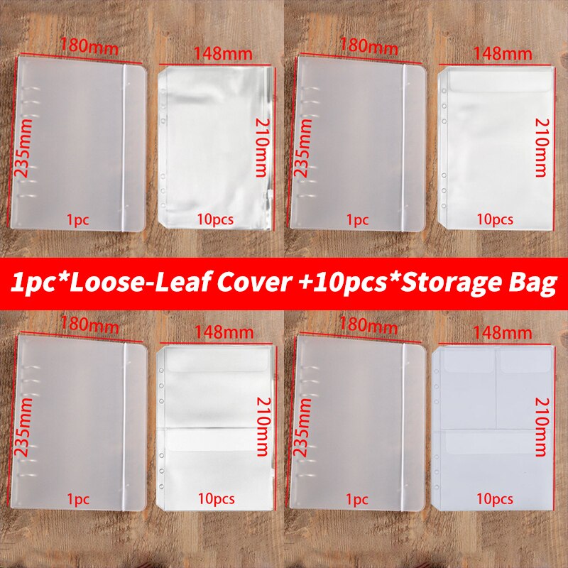 10pcs A5 PVC Loose Leaf Storage Bag Collection Pouch Binder Case Accessory &amp; Notebook 6 Ring Notepad Sheet Sheel Protector Cover
