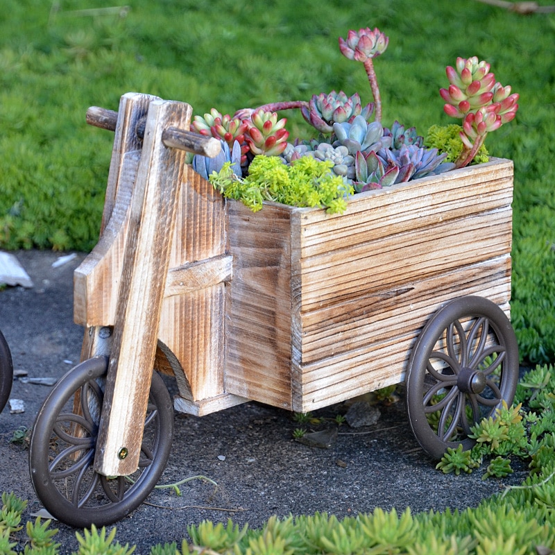 Jahrgang Kleine Handwagen Natürliche Holz Blumenkübel Europäischen Heimat Garten Dekor Rad Wagen Holz Blume Pflanze Topf