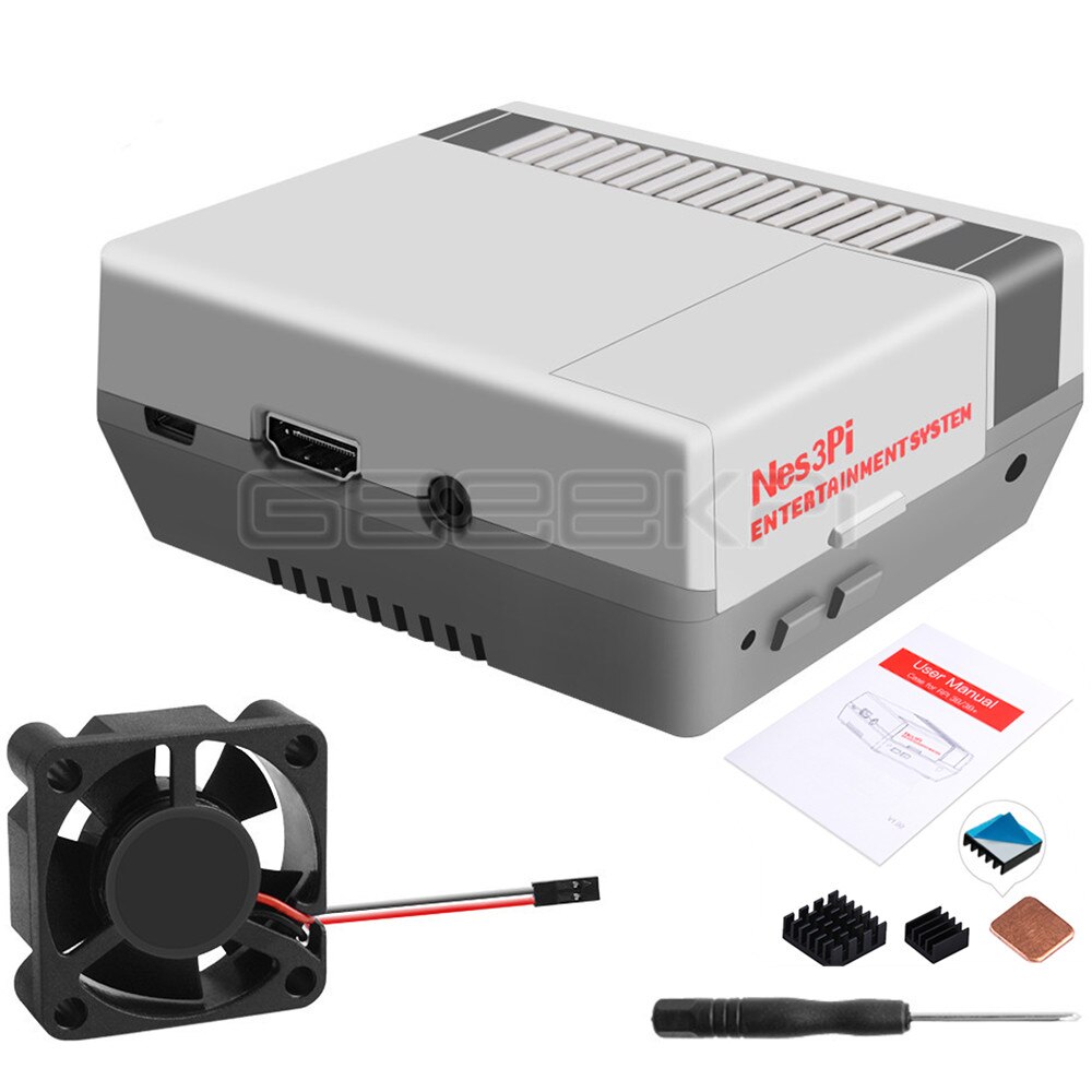 GeeekPi Nes3Pi NES Style Case Kit ABS Functional Cooling Fan Heatsinks Screwdrivers for Raspberry Pi 3B+ / 3B /2B: Case