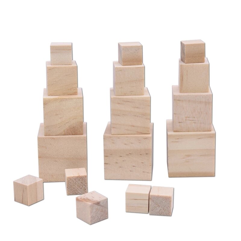 10/20/50P Unfinished Blank Woodwork Mini DIY Wooden Square Blocks 1/1.5/2/2.5cm Wood Cubes Math Making Craft DIY Projects