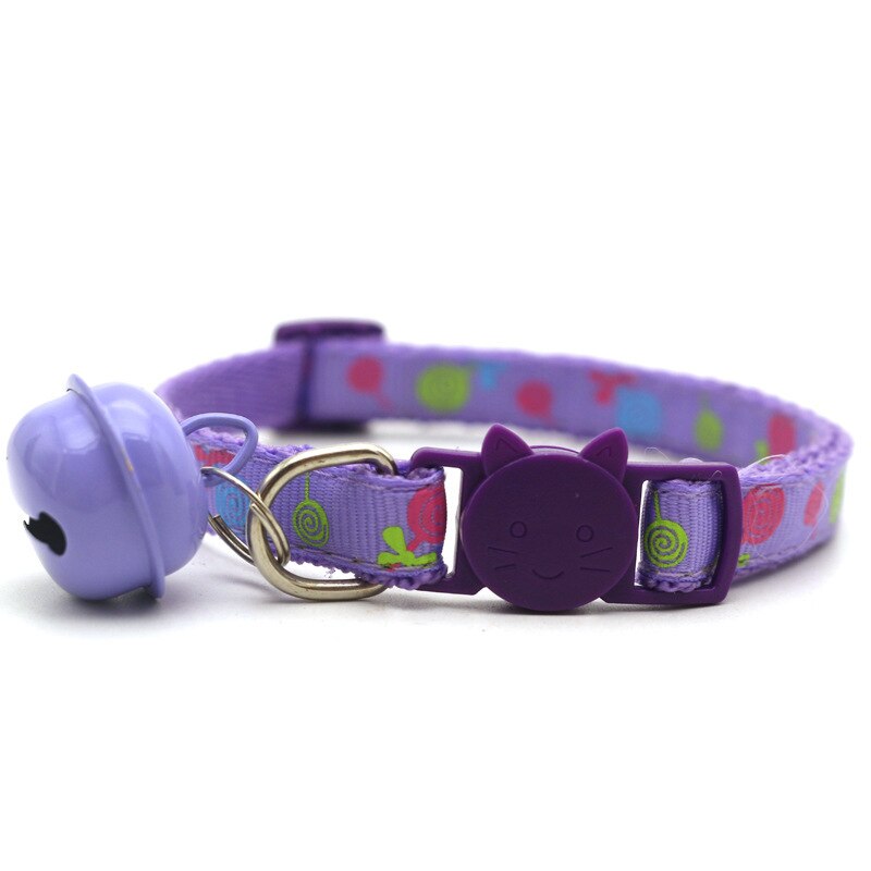 Candy Patroon Kraag Veiligheid Gesp Kraag Kat Puppy Hals Kat Kraag Breakaway Met Bell Veiligheid Verstelbare Kat Halsbanden: purple