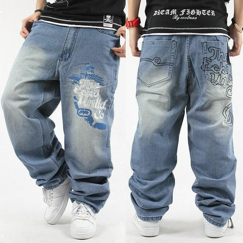 Mens Hip-Hop Jeans Denim Relaxed Baggy Loose Streetwear Pants Trousers Biker Plus Size 30-46