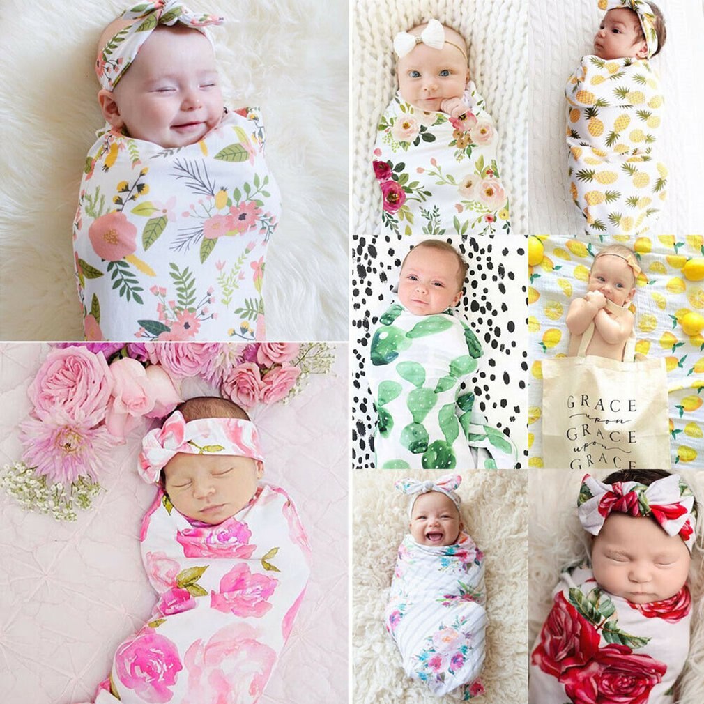 Newborn Watercolor Printing Wrap Cloth Neutral Downy Flowers Dot Animal Infant Baby Crib European And American Style