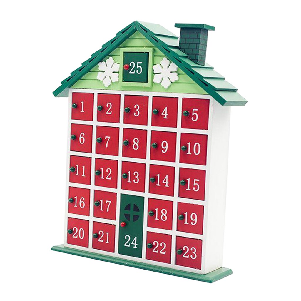 DIY Wooden Advent Calendar Box with Drawers 31*25*6cm House Shaped Christmas Calendar for Kids